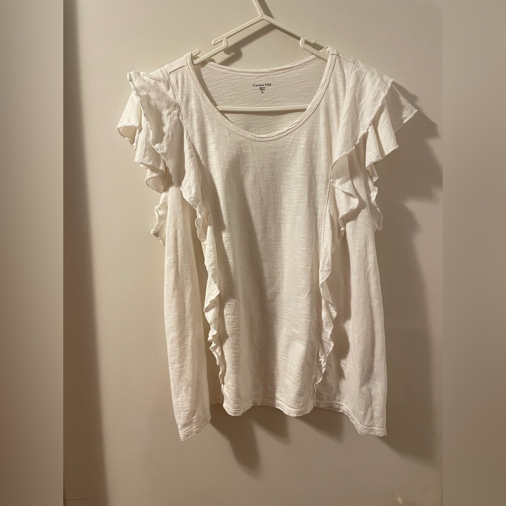 Garnet Hill Ora Ruffle-Detail White dead stock Tee Sz XL
